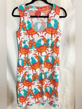 Tracy Negoshian Novelty Dress Sz S Crabs Beach Coastal Cruise Resortwear